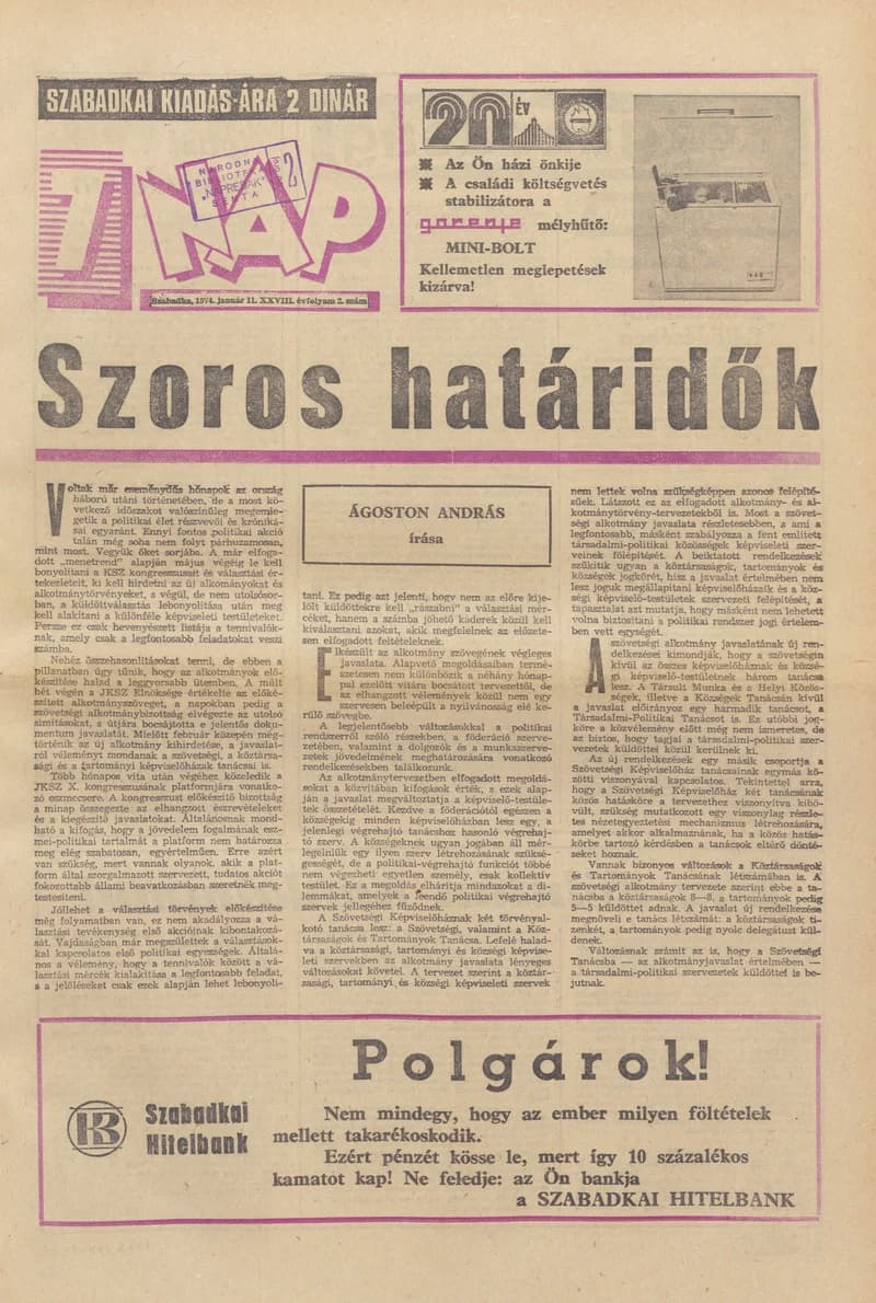 7 Nap, 29. évf. 1974. január 11. 2. sz. 1–32. oldal