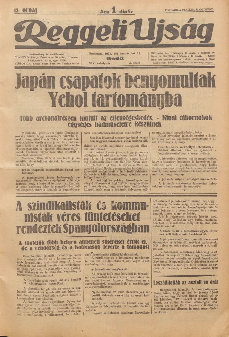 Reggeli Újság, 14. évf. 1933. január 10. 8. sz.
