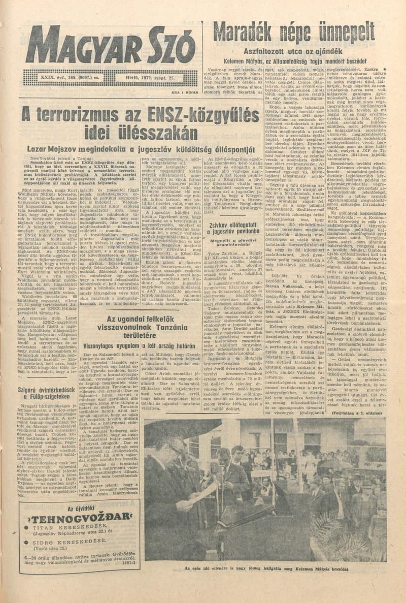 Magyar Szó, 29. évf. 1972. szeptember 25. 265. sz. 1–10. oldal