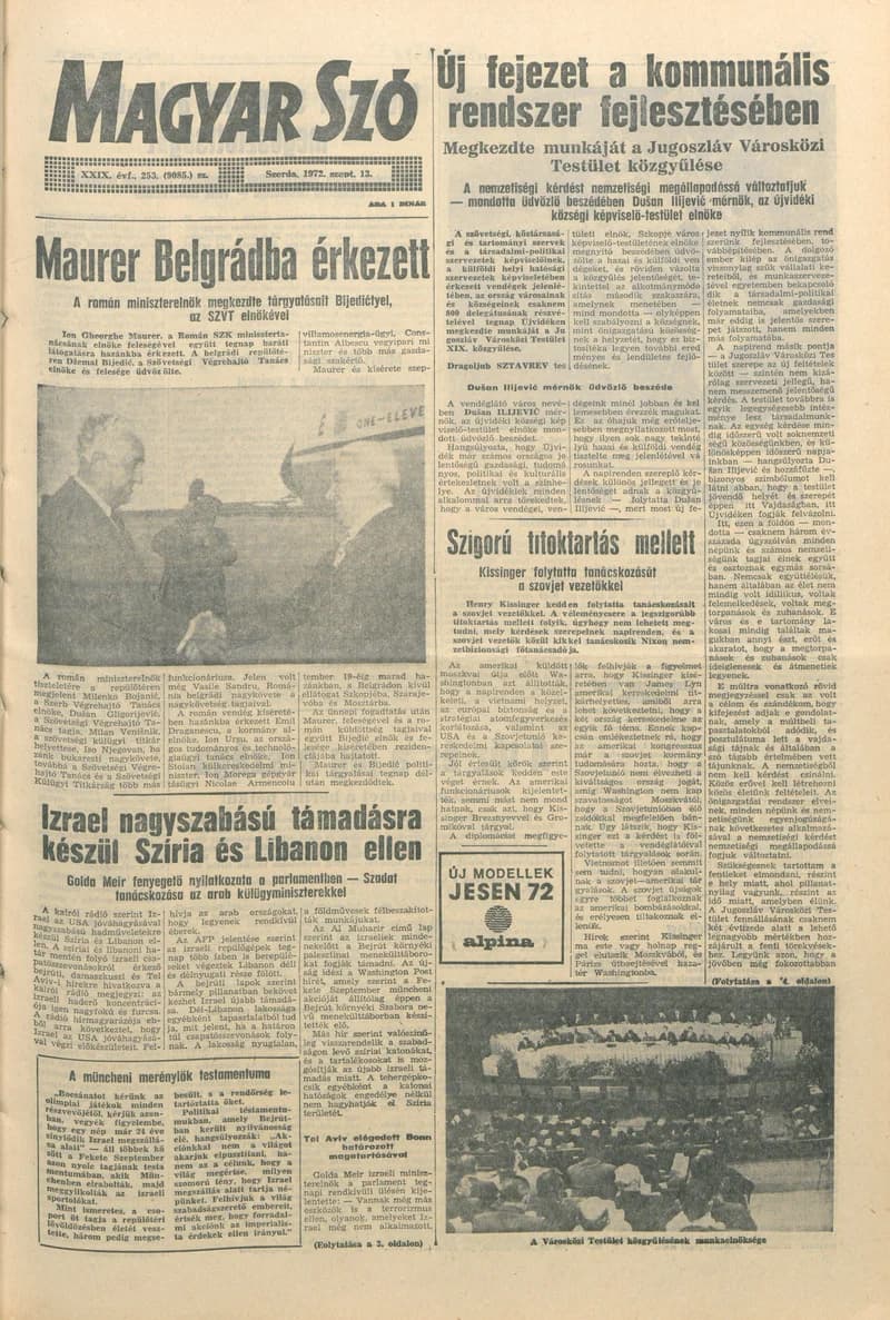 Magyar Szó, 29. évf. 1972. szeptember 13. 253. sz. 1–20. oldal