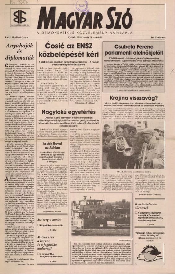 Magyar Szó, 50. évf. 1993. január 28. 26. sz. 1–16. oldal