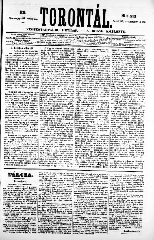 Torontál, 14. évf. 1885. szeptember 3. 36. sz.