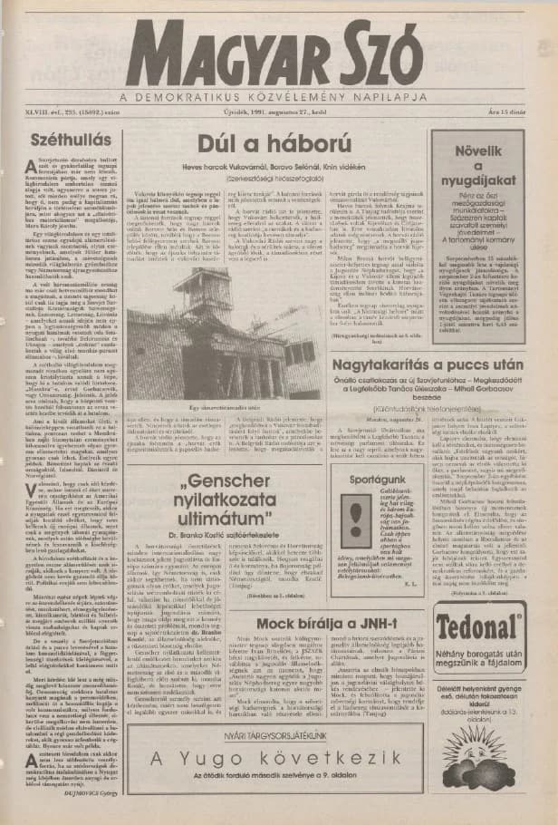 Magyar Szó, 48. évf. 1991. augusztus 27. 235. sz. 1–20. oldal