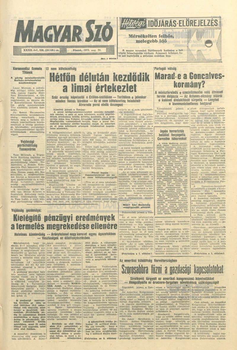 Magyar Szó, 32. évf. 1975. augusztus 22. 230. sz.