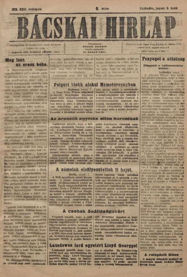 Bácskai Hirlap, 22. évf. 1918. január 8. 6. sz.