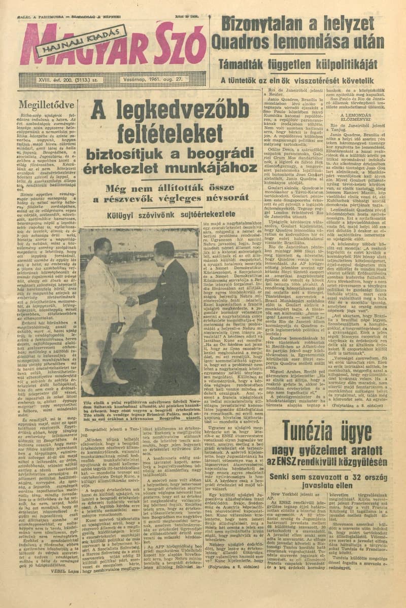 Magyar Szó, 18. évf. 1961. augusztus 27. 200. sz. 1–24. oldal