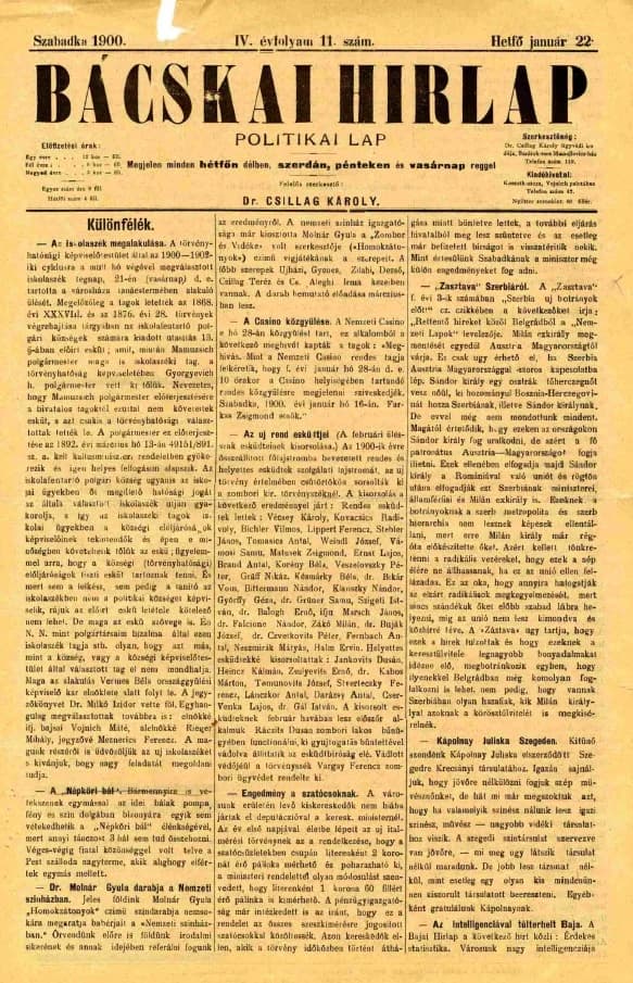 Bácskai Hirlap, 4. évf. 1900. január 22. 11. sz.