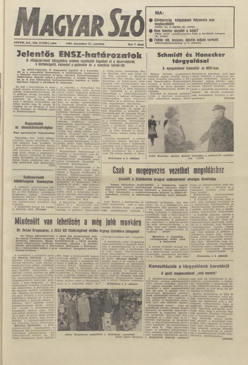 Magyar Szó, 38. évf. 1981. december 12. 340. sz.