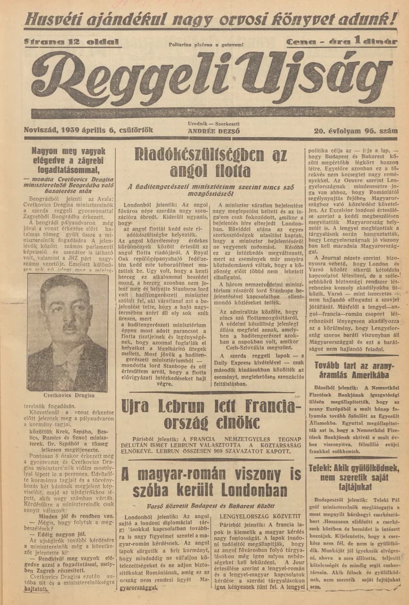 Reggeli Újság, 20. évf. 1939. április 6. 96. sz.