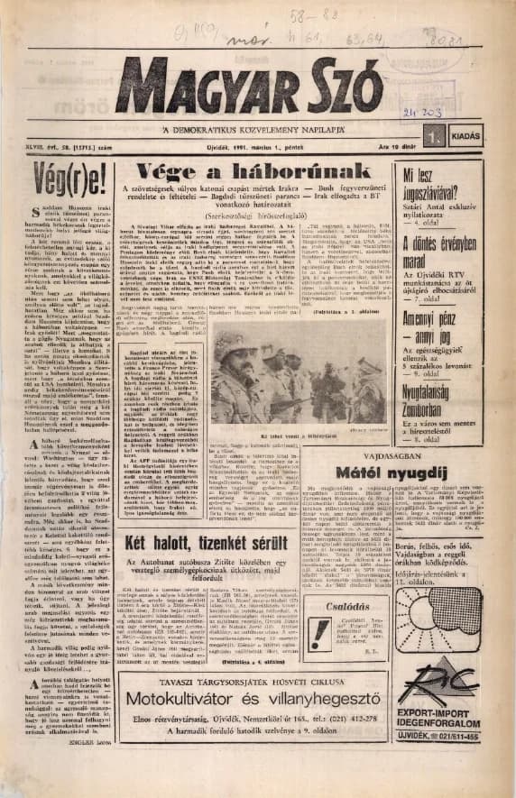 Magyar Szó, 48. évf. 1991. március 1. 58. sz. 1–20. oldal