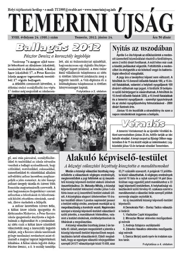 Temerini Újság, 18. évf. 2012. június 14. 24. sz.