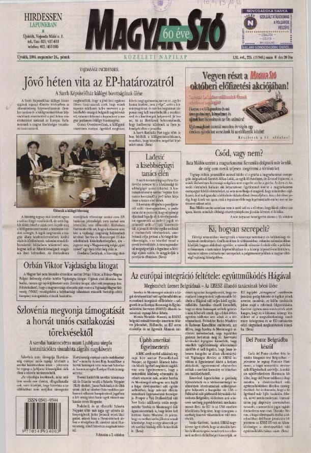 Magyar Szó, 61. évf. 2004. szeptember 24. 225. sz. 1–20. oldal