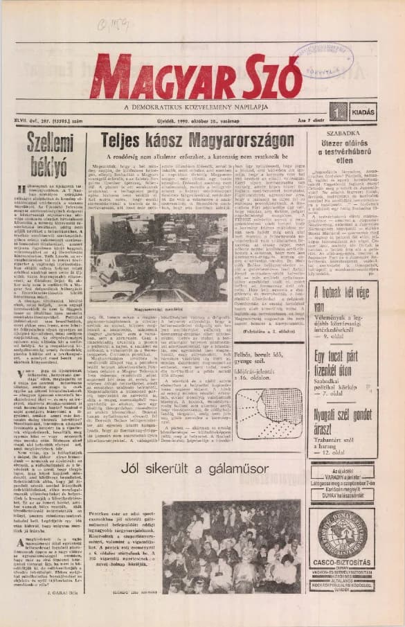 Magyar Szó, 47. évf. 1990. október 28. 297. sz. 1–32. oldal
