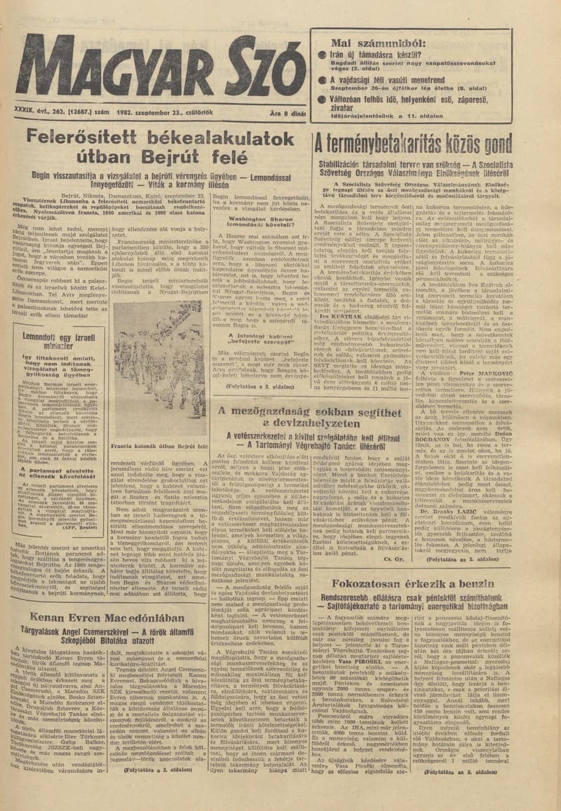 Magyar Szó, 39. évf. 1982. szeptember 23. 262. sz. 1–24. oldal