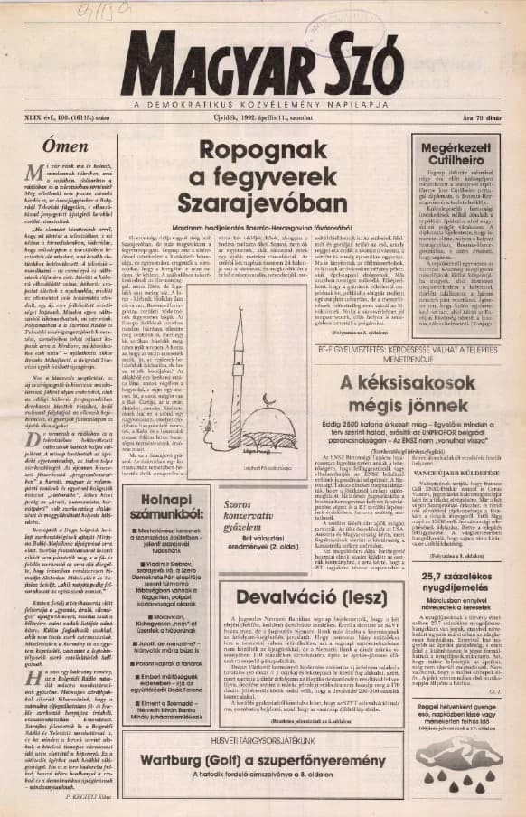 Magyar Szó, 49. évf. 1992. április 11. 100. sz. 1–20. oldal