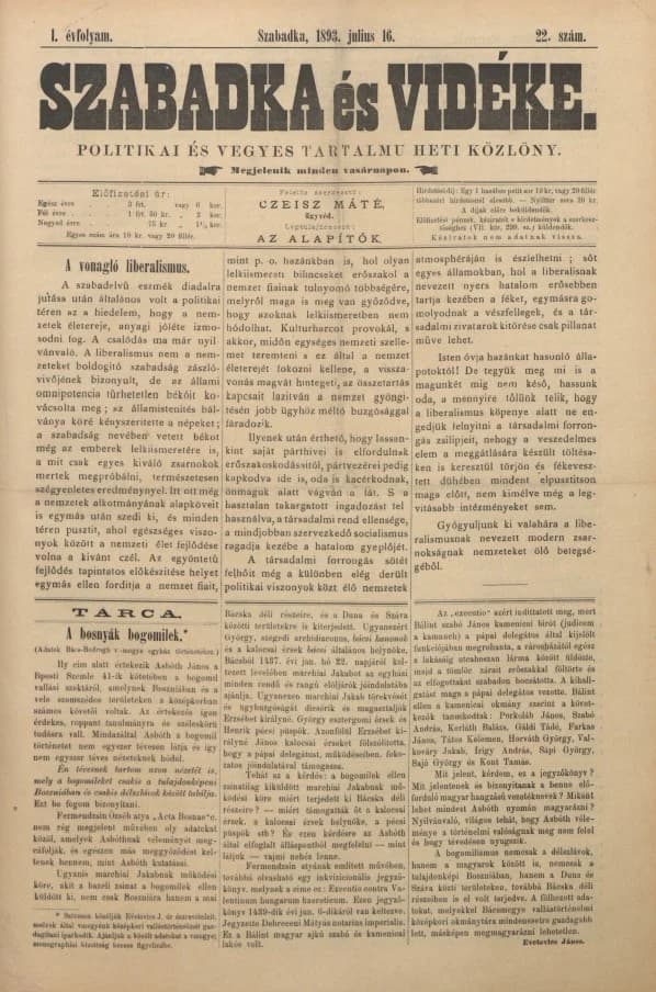 Szabadka és vidéke II, 1. évf. 1893. július 16. 22. sz.