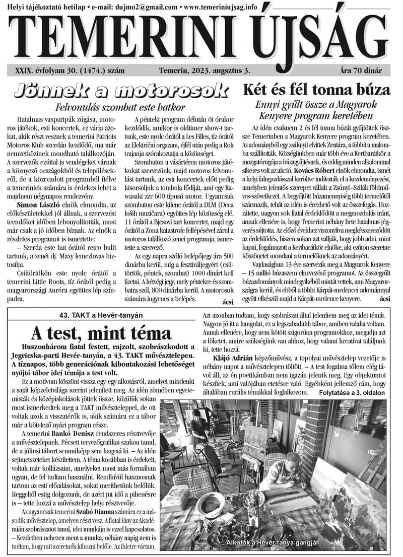 Temerini Újság, 29. évf. 2023. augusztus 3. 30. sz.