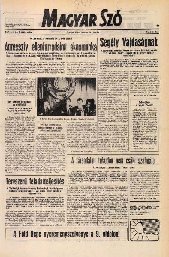 Magyar Szó, 45. évf. 1988. március 30. 88. sz. 1–20. oldal