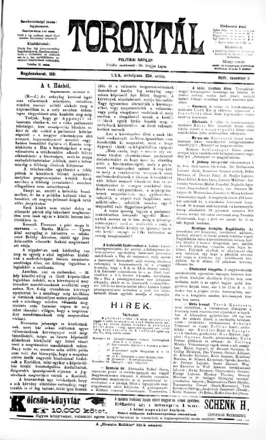 Torontál, 30. évf. 1901. november 11. 258. sz.