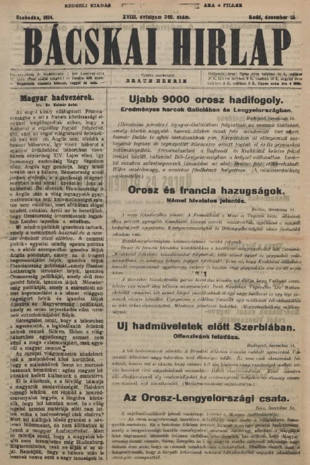 Bácskai Hirlap, 18. évf. 1914. december 15. 348. sz.
