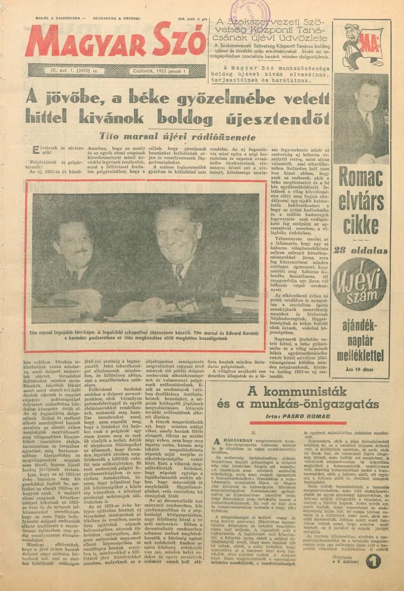 Magyar Szó, 10. évf. 1953. január 1. 1. sz. 1–28. oldal