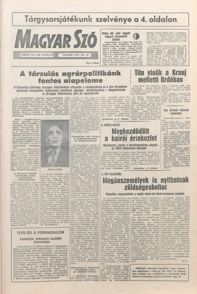Magyar Szó, 34. évf. 1977. december 15. 343. sz.
