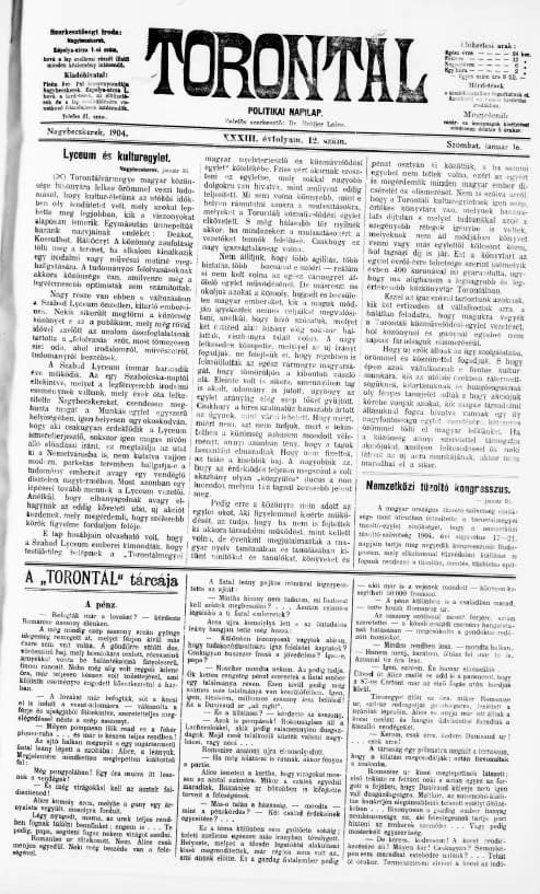 Torontál, 33. évf. 1904. január 16. 12. sz.