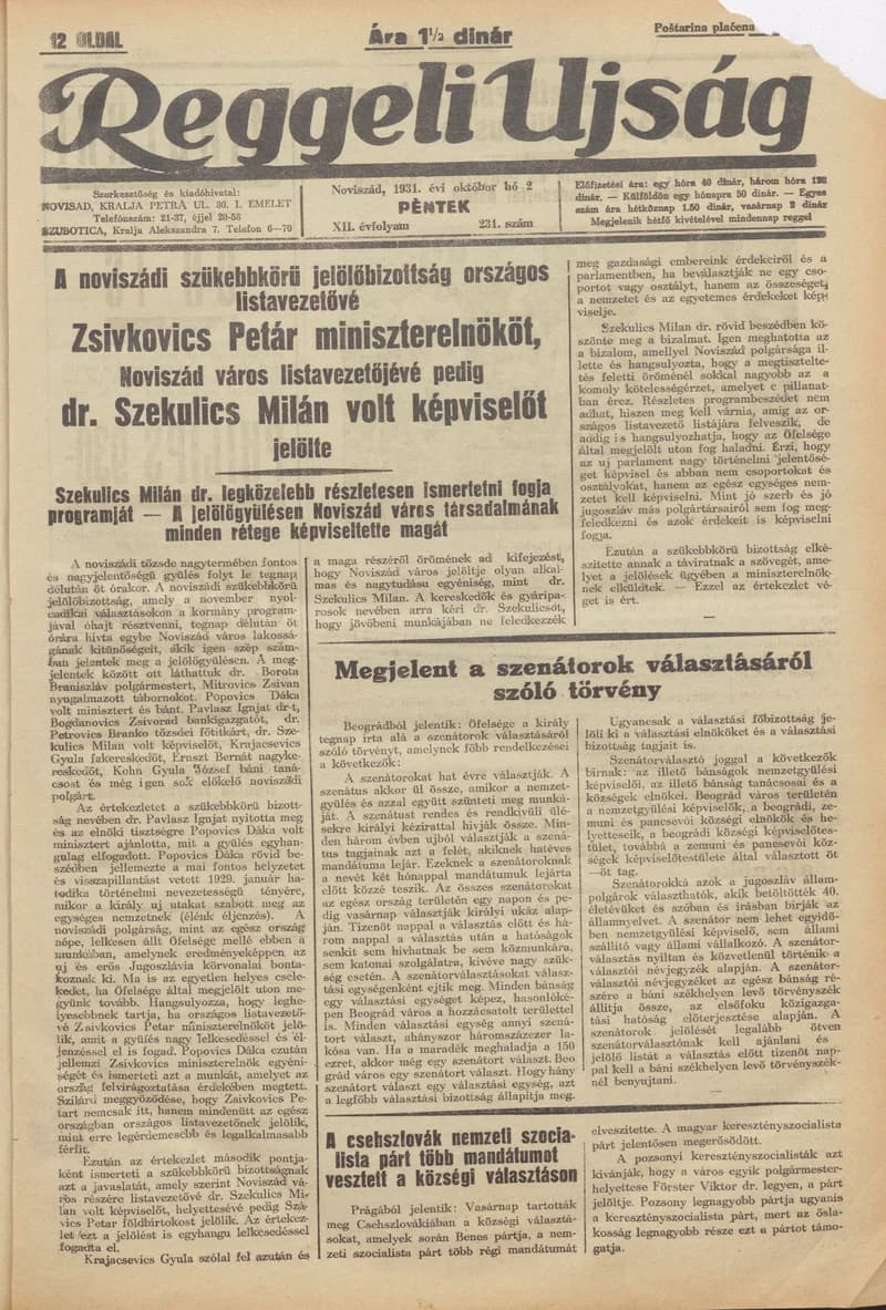 Reggeli Újság, 12. évf. 1931. október 2. 231–321. sz.