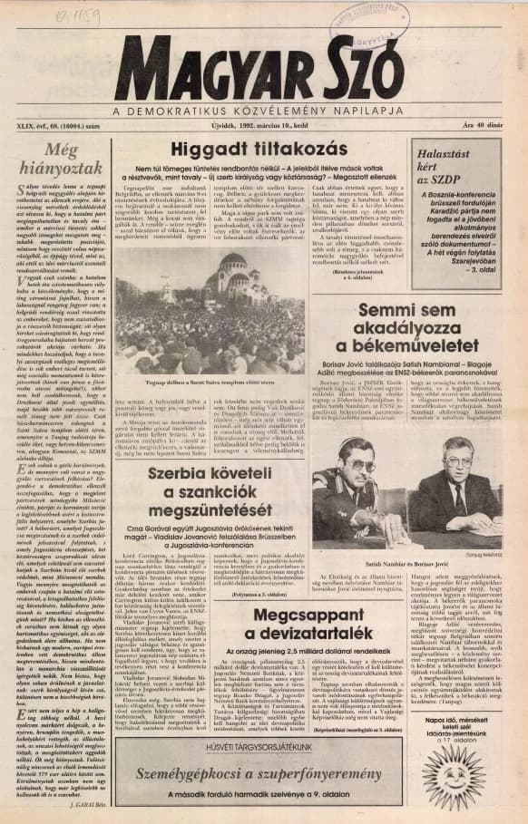 Magyar Szó, 49. évf. 1992. március 10. 68. sz. 1–20. oldal
