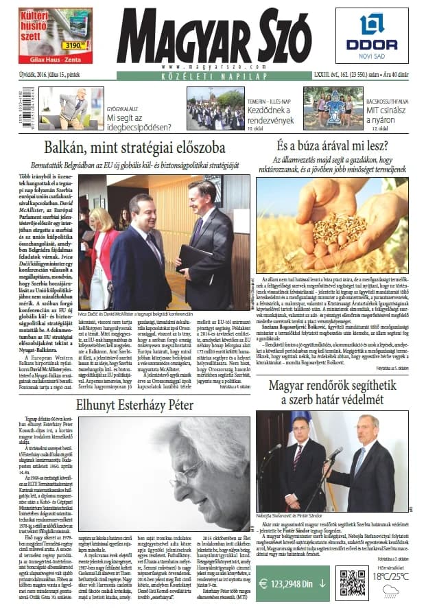 Magyar Szó, 73. évf. 2016. július 15. 162. sz. 1–16. oldal