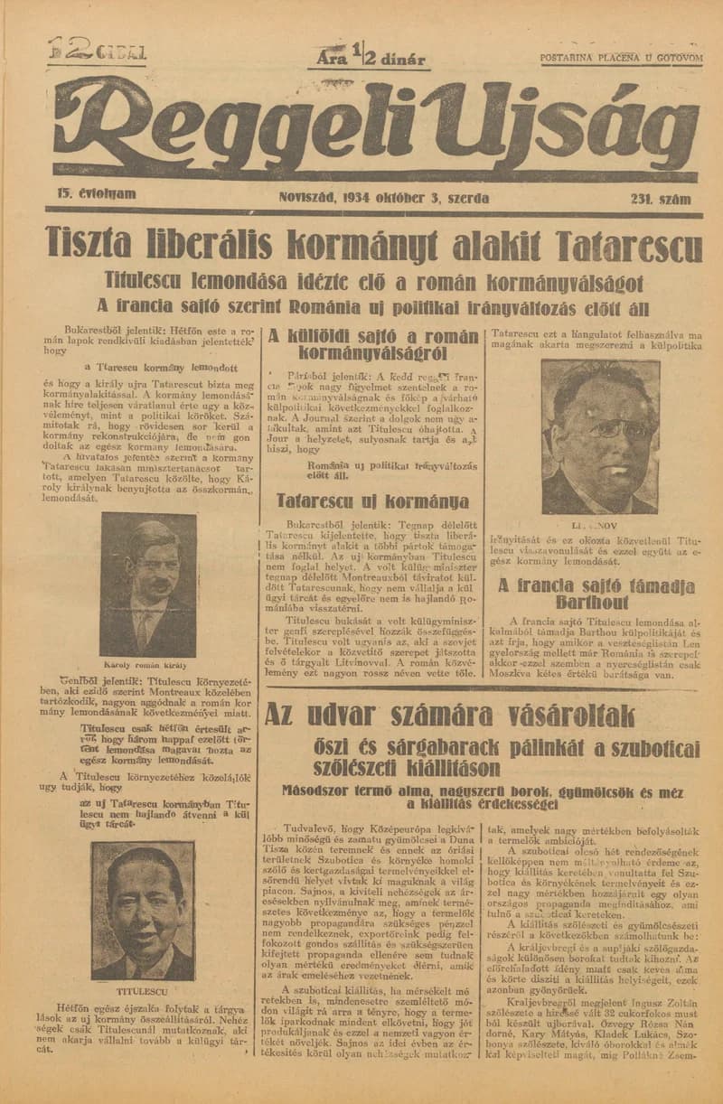 Reggeli Újság, 15. évf. 1934. október 3. 231. sz.