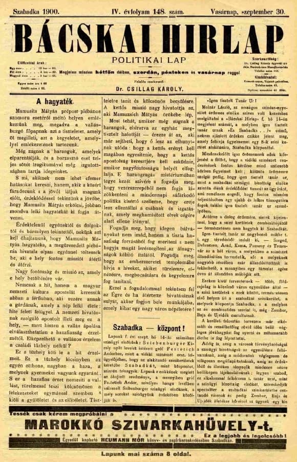 Bácskai Hirlap, 4. évf. 1900. szeptember 30. 148. sz.
