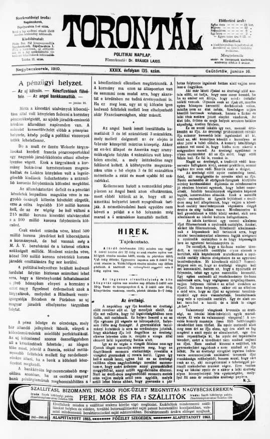 Torontál, 39. évf. 1910. június 16. 135. sz.