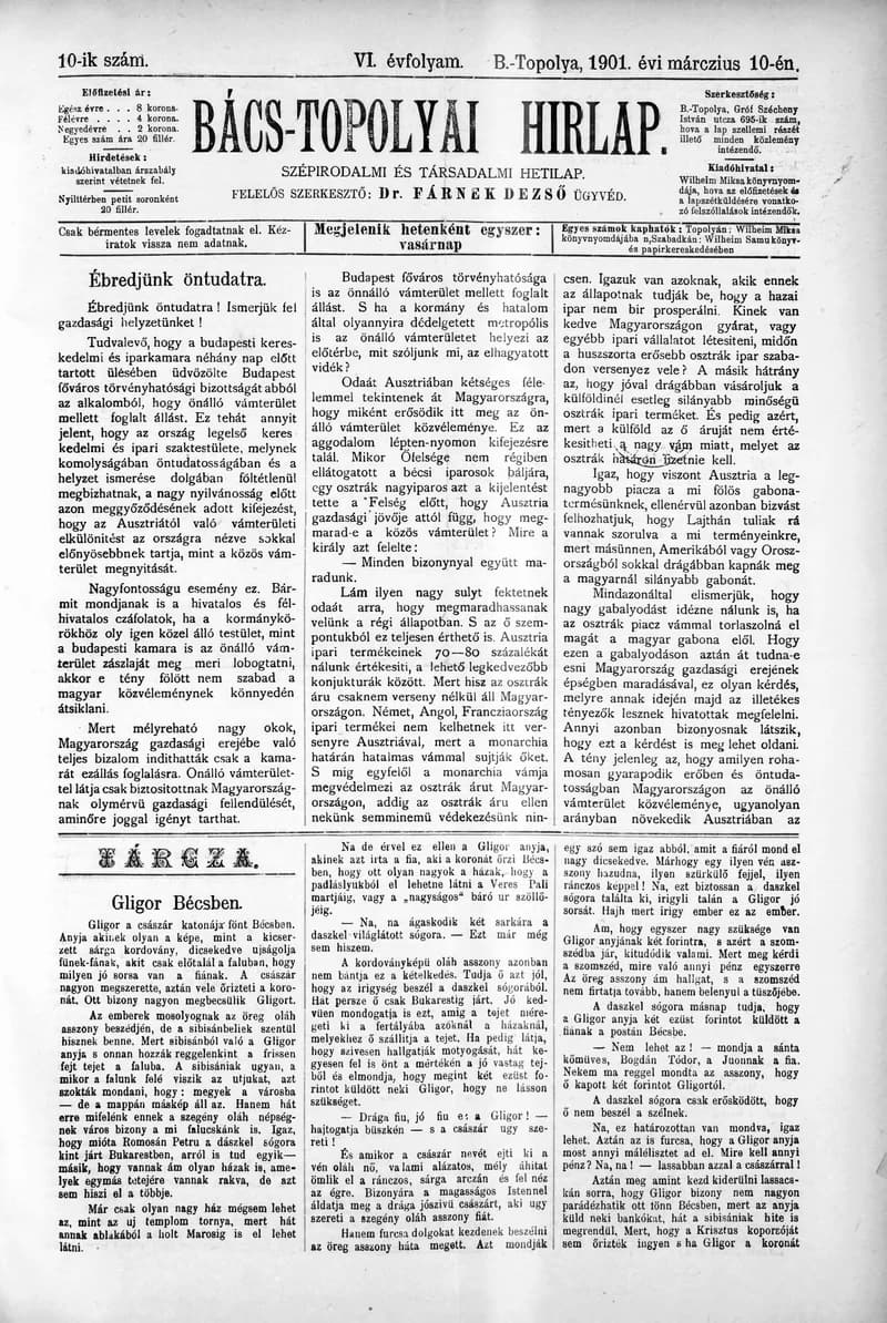 Bács-Topolyai Hirlap, 6. évf. 1901. március 10. 10. sz.