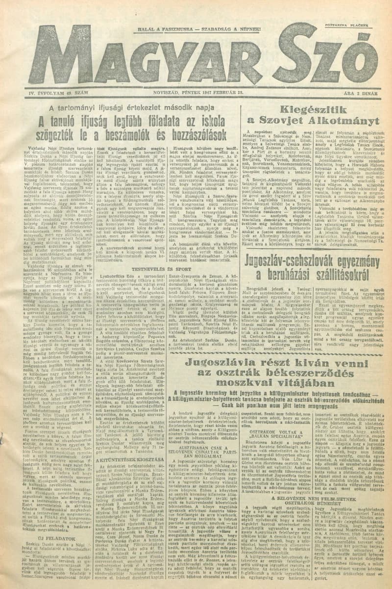 Magyar Szó, 4. évf. 1947. február 28. 49. sz. 1–6. oldal