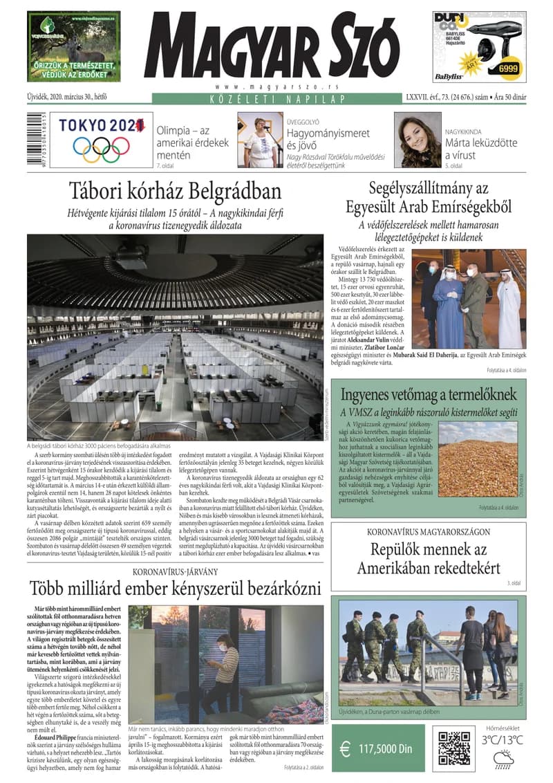 Magyar Szó, 77. évf. 2020. március 30. 73. sz. 1–12. oldal