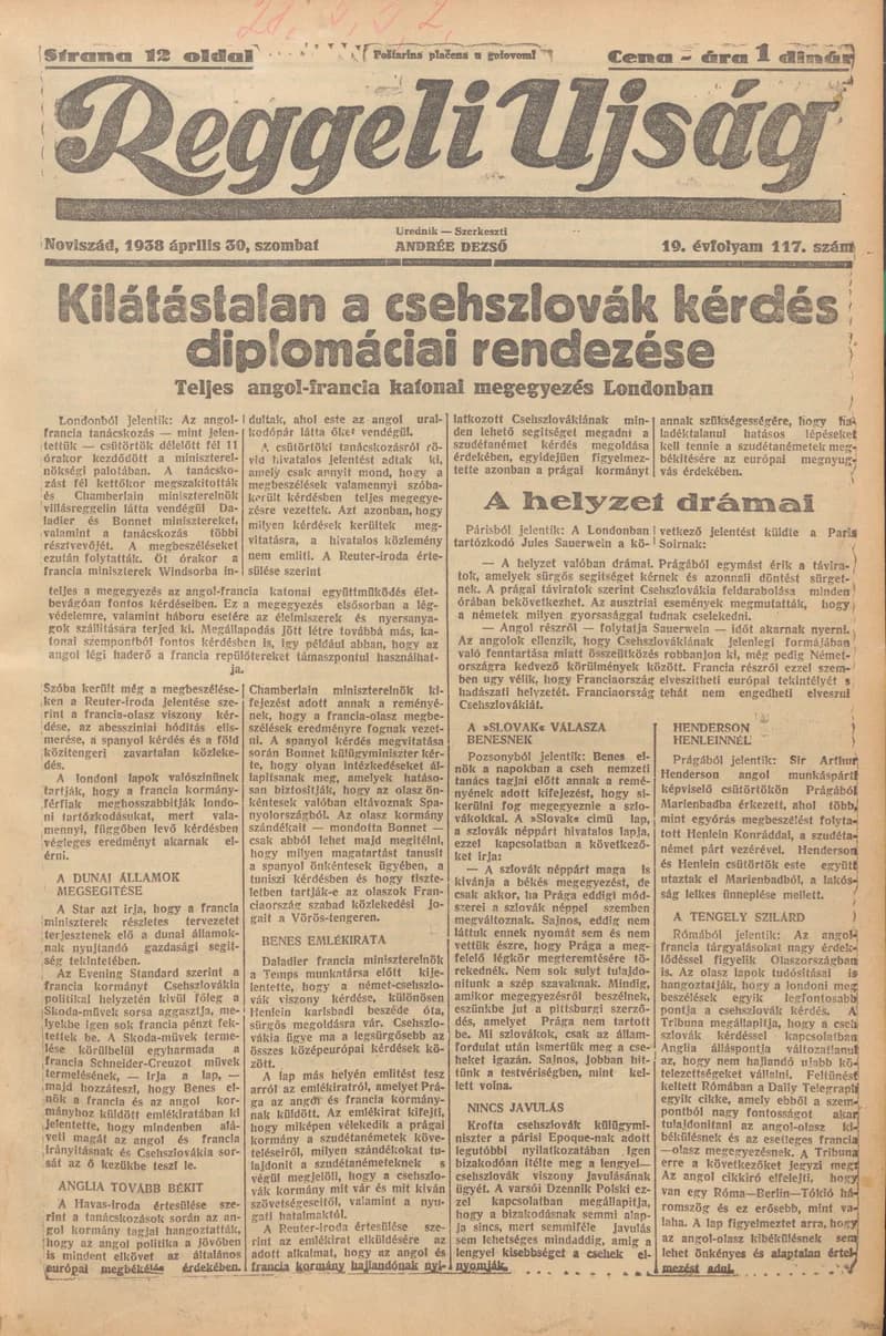 Reggeli Újság, 19. évf. 1938. április 30. 117. sz.