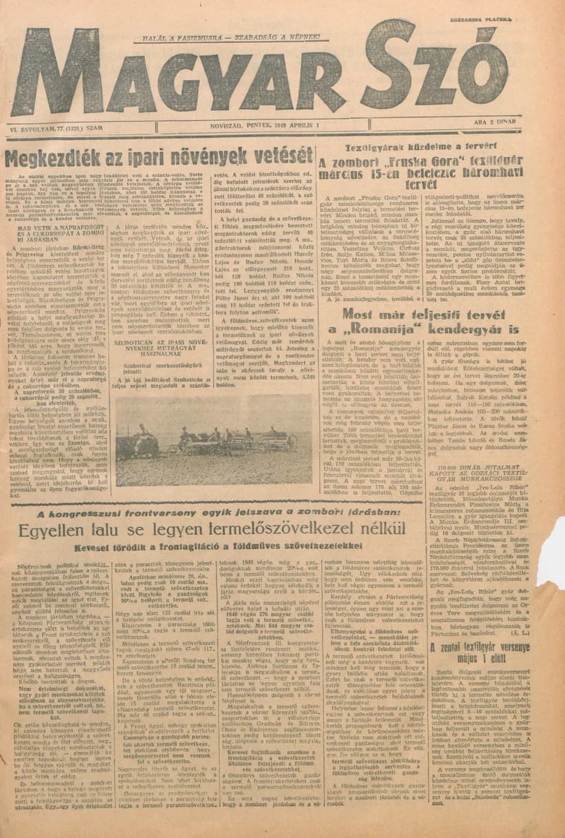 Magyar Szó, 6. évf. 1949. április 1. 77. sz. 1–4. oldal