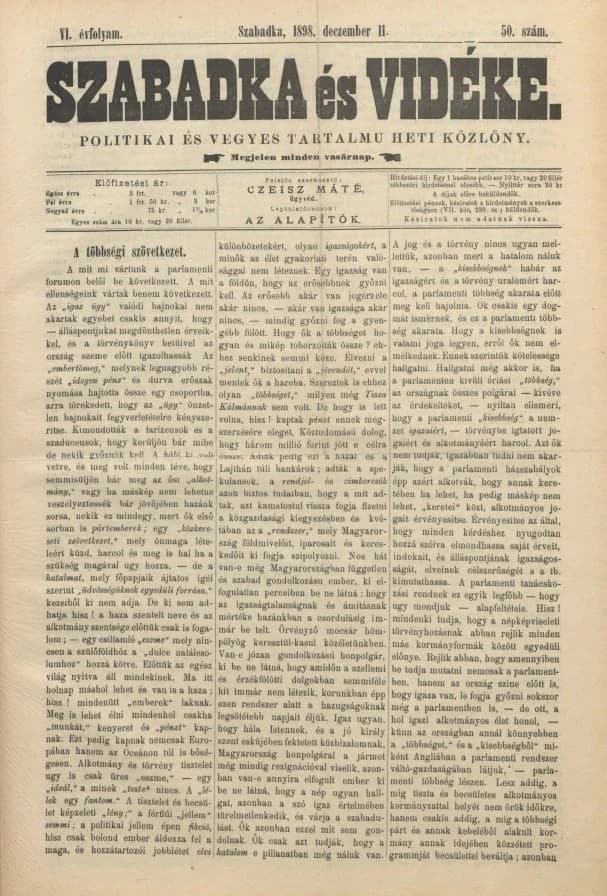Szabadka és vidéke II, 6. évf. 1898. december 11. 50. sz.
