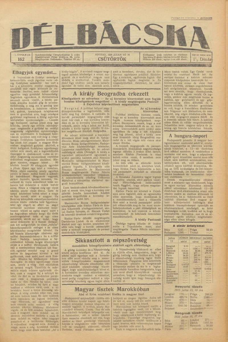 Délbácska, 6. évf. 1925. július 16. 162. sz.