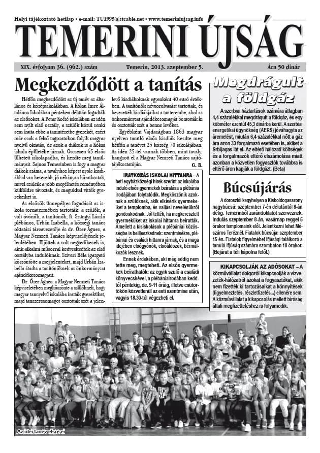 Temerini Újság, 19. évf. 2013. szeptember 5. 36. sz.