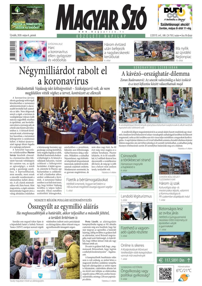 Magyar Szó, 77. évf. 2020. május 8. 100. sz. 1–16. oldal