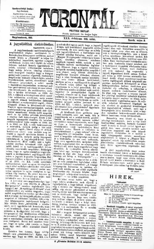 Torontál, 30. évf. 1901. május 8. 105. sz.
