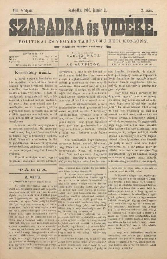 Szabadka és vidéke II, 8. évf. 1900. január 21. 3. sz.