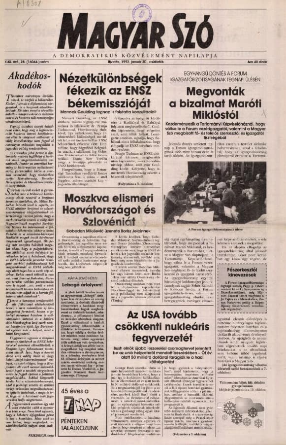 Magyar Szó, 49. évf. 1992. január 30. 28. sz. 1–16. oldal