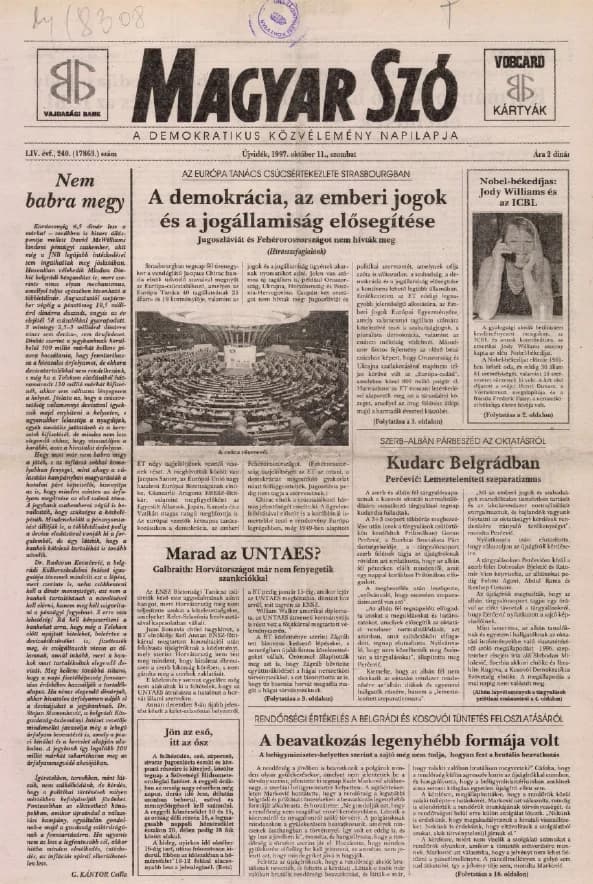Magyar Szó, 54. évf. 1997. október 11. 240. sz. 1–16. oldal
