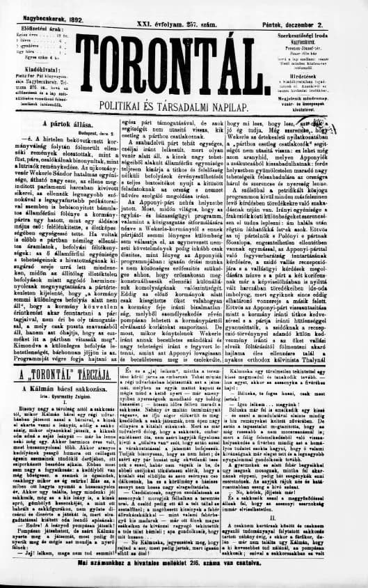 Torontál, 21. évf. 1892. december 2. 257. sz.