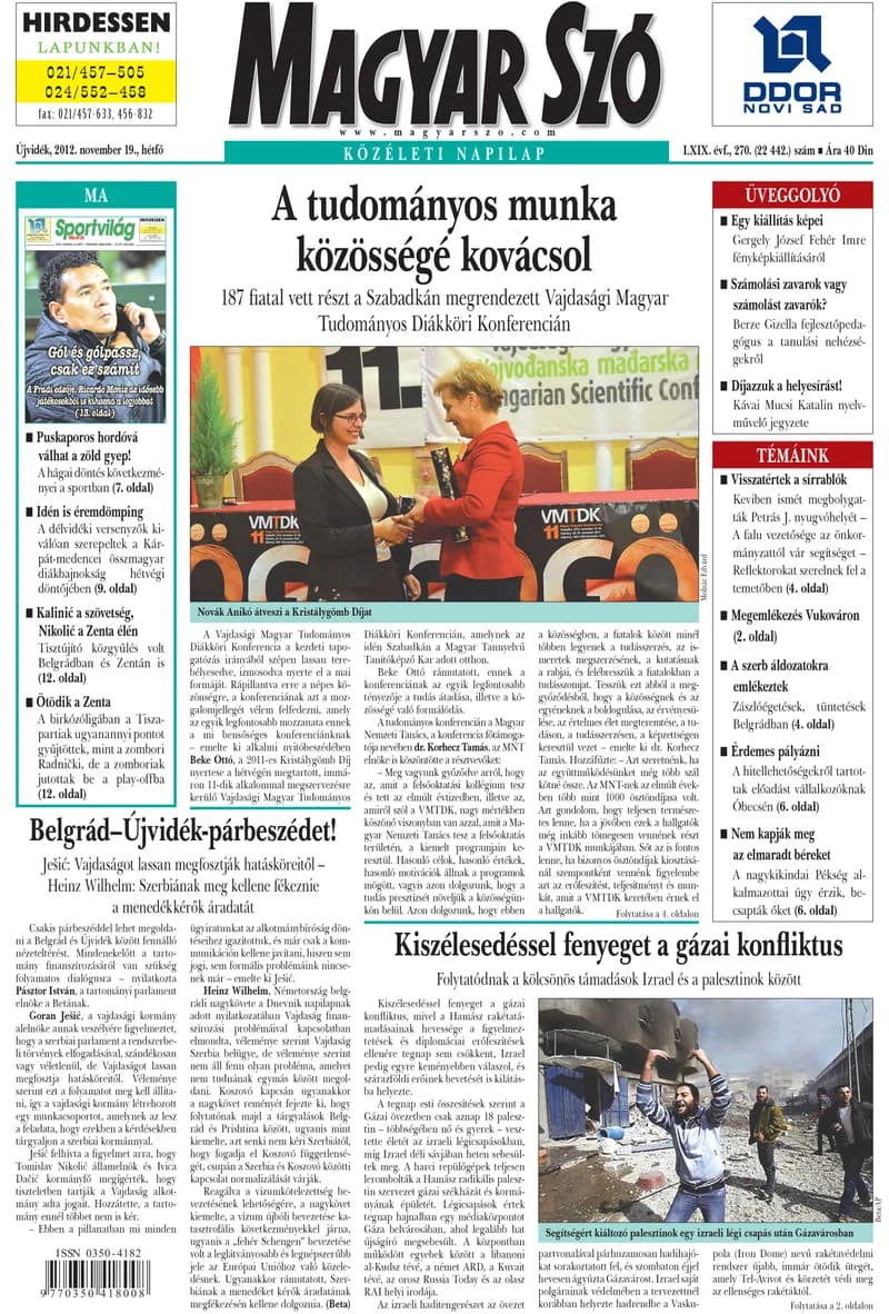 Magyar Szó, 69. évf. 2012. november 19. 270. sz. 1–16. oldal