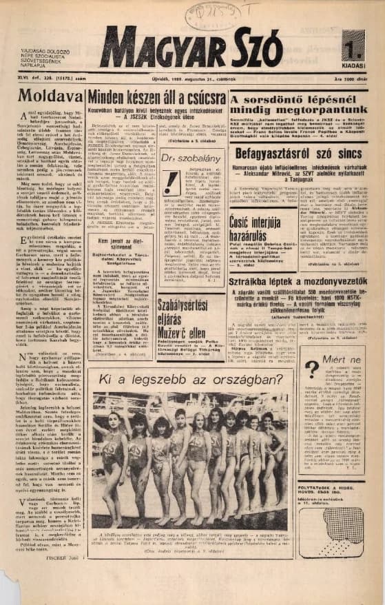 Magyar Szó, 46. évf. 1989. augusztus 31. 238. sz. 1–16. oldal