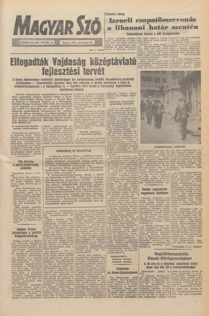 Magyar Szó, 33. évf. 1976. november 24. 325. sz.